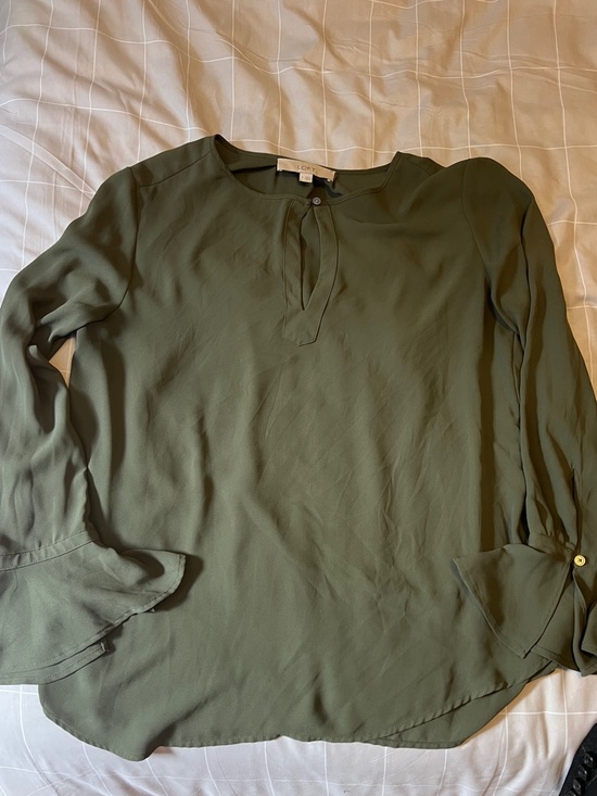 LOFT Tops - LOFT Olive Green Dramatic Sleeve Keyhole Blouse